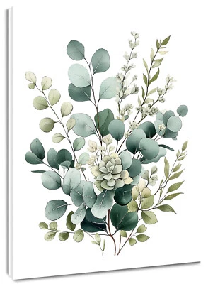 Rustic Plant Leaf Sage Green Eucalyptus Canvas Wall Art for Bathroom Living Room - Image 1 of 4