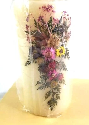 Vintage Pillar Candle 6" Dried Wild Flowers Primative Cottage Boho  - Image 1 of 4