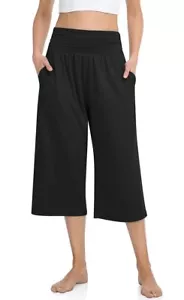 TARSE Women's High Waisted Capri Pants Casual Wide Leg Yoga 3X-Large, Black - Picture 1 of 5