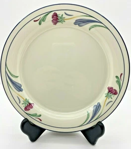 LENOX Chinastone Salad Luncheon Plate "Poppies on Blue" ~ Blue Rim Red Flower - Picture 1 of 6