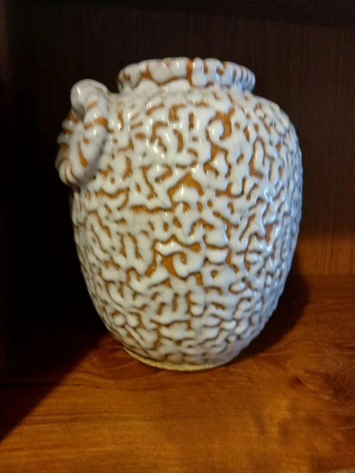 Jarrón/base de lámpara de cerámica antiguo esmalte cerebral Shino de la era Meiji Taisho de Japón Foto 1 de 1