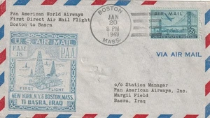 Primera cubierta de vuelo 1949 Boston MA a Basora, Irak Scott #C36 - Imagen 1 de 2