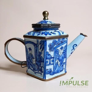 Kelvin Chen Enamel Miniature Teapot No. 1716 Blue White Asian Scene | Hand... - Picture 1 of 7