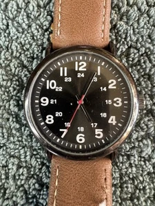Unbranded Mens Dress Watch Brown Leather Band Black Dial New Battery - Picture 1 of 4