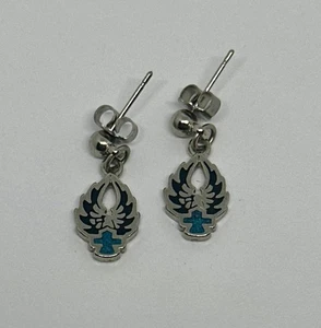 Pendientes colgantes Harley Davidson vintage tono plata turquesa y negro con incrustaciones - Imagen 1 de 4