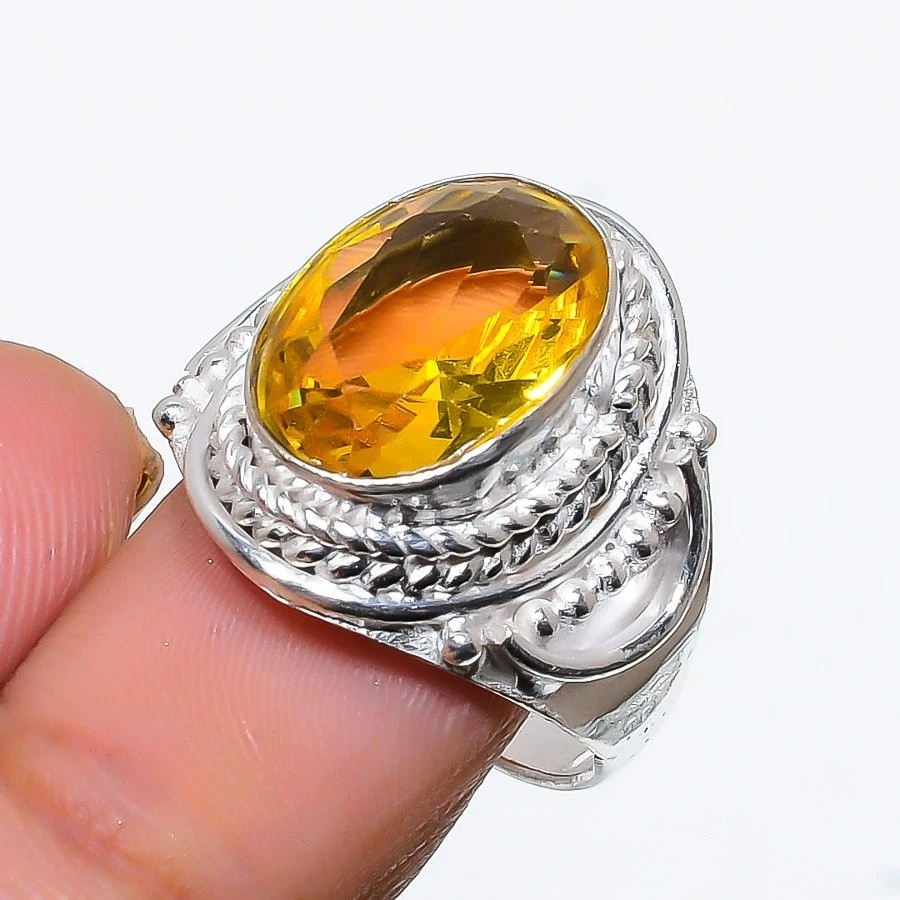Yellow Citrine Gemstone 925 Sterling Silver Jewelry All Size Ring For Gift - Image 1 of 1