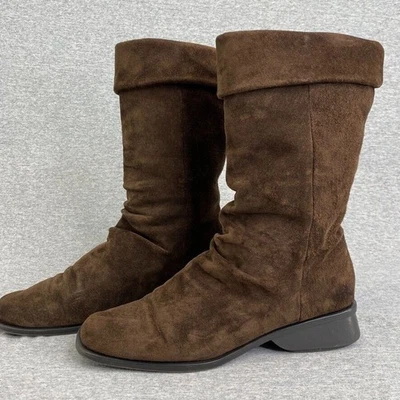 Botas Markon para mujer 9M marrón gamuza cuero Simon plegables media pantorrilla holgadas Foto 1 de 4