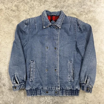 Chaqueta vintage Rainbow Ridge para mujer azul medio denim forrada a cuadros a presión años 80 Foto 1 de 4