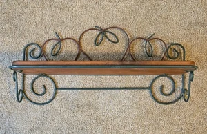 Vintage Wood & Metal Wall Decor Shelf w/Apple Design ~ 19"L x 5½"W x 10"H UNIQUE - Picture 1 of 5