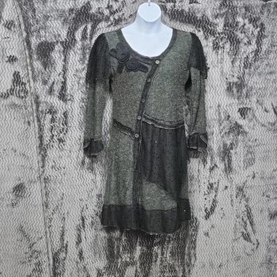 Pretty Angel Whimsigoth Dress L Green Linen Lace Sequin Dark Fairy Witchy Boho - Image 1 of 4