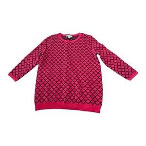 Liz Claiborne Crewneck Black Red Geometric All Day Wear Knit Sweater Women’s L - Picture 1 of 8