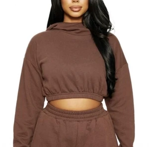 NAKED Wardrobe French Terry Crop Hoodie in Chocolate | SZ XS 🤎NWT🤎 - Picture 1 of 9