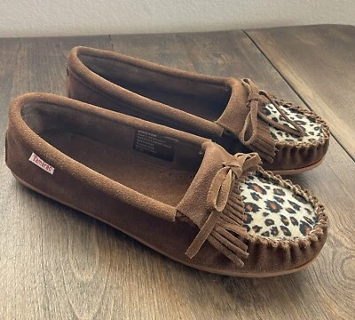 Zapatillas Mocasín Tamarac Mujer Talla 11M Cuero Gamuza Marrón Camel Leopardo Foto 1 de 4