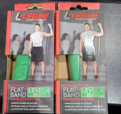LOTE DE 2 Lifeline Resistencia Banda Plana Nivel 4 Resistencia de Goma Verde Foto 1 de 2