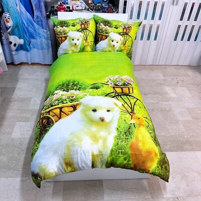 Cane Set 2pezzi Letto Singolo Copripiumino 160x200cm Due Federe Reversibile M.8 - Immagine 1 di 3