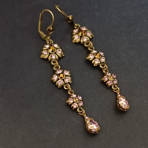 Michal Negrin Earrings Pink/Purple Very Long Graduated Crystal Flowers Cocktail - Picture 1 of 14