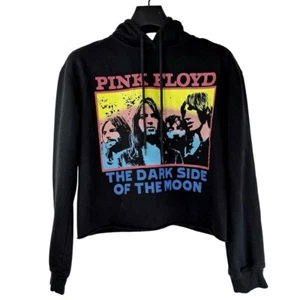 PINK FLOYD Women's Black Cropped Graphic Hoodie Official Colorful Band Merch XS - Picture 1 of 6