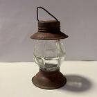 Vintage Tin & Glass Lantern Candy Container 3.5” Tall Rusty Antique
