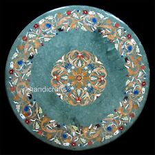 36 x 36 Inches Round Marble Dining Table Top Inlaid with Gemstones Center table