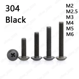 Tornillos de cabeza de sartén negros 304 de acero inoxidable Phillips con cuello M2 M3 M4 M5 M6 - Imagen 1 de 4