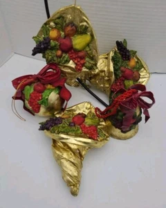 Lot 5 Dept 56 Christmas Tree Ornaments Gold Fruit Cornucopia Ball Bell  - Picture 1 of 10