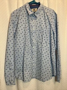 Basics L Shirt Mens Button Down Blue Leaf Print Long Sleeve Slim Fit V14 - Picture 1 of 7