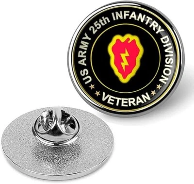 Ejército de los Estados Unidos 25ª División de Infantería Veterano Corbata Traje Camisa Solapa Prendedor - Plateado Foto 1 de 3