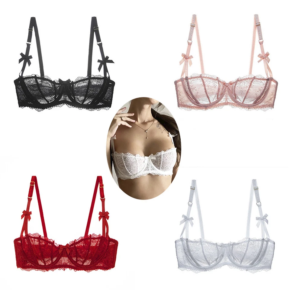 Sutiã feminino de renda meia xícara sutiã aberto sutiã com fio sexy sutiã aberto mamilo roupa íntima - Imagem 1 de 4