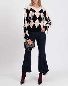RRP €720 BALLANTYNE Cashmere Jumper IT46 US10 UK14 XL Argyle Pattern Tassels - Picture 1 of 10
