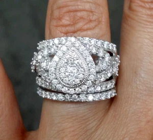 Anello aureola sposa fidanzamento diamante a grappolo creato in laboratorio 2CT fascia oro bianco 14 carati - Foto 1 di 5