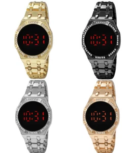 42mm Fashion Women Men's Metal Band Stones Dial Quartz Sports LED Digital Watch - Picture 1 of 18