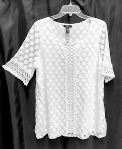 2X-1X ALFANI WHITE MESH LACE EMBROIDERED POLKA DOT STRETCH TOP BLOUSE TUNIC NEW* - Picture 1 of 4