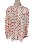 Bnwot Womens M And S Per Una Uk 12 Cream Red Print Frill Button Up Boho Blouse Top