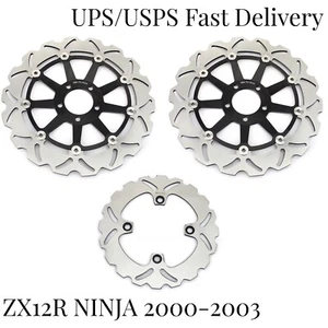 For Kawasaki Front Rear Brake Rotors ZX12R ZX-12R NINJA 1200 2000-2003 2001 2002 - Picture 1 of 13