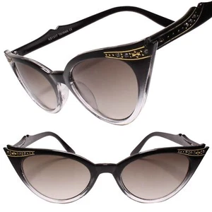 Classy Vintage Inspired Two Tone Black Frame Womens Cat Eye Sunglasses - Picture 1 of 4