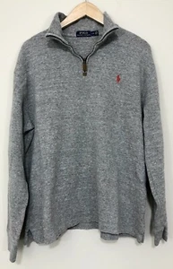 Polo Ralph Lauren Sweatshirt Mens Large Quarter Zip Sweater Light Gray Pullover - Picture 1 of 3