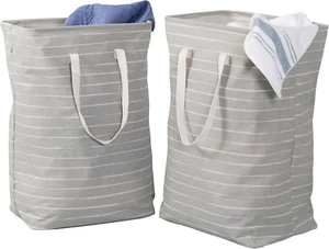 Set of 2 Collapsible Fabric Laundry Basket Hampers with Handles, Grey - Picture 1 of 12