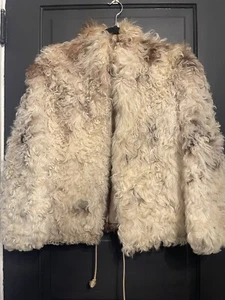 Gorgeous Sheepskin Mongolian Curly Coat Jacket Beige Sz Small EUC - Picture 1 of 10