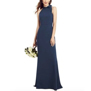 After Six dunkelblau Neckholder hinten offen Trompete formelles Maxikleid Kleid Gr. 12 Abschlussball - Bild 1 von 12
