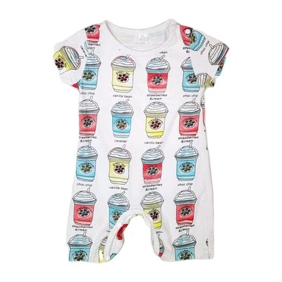 Mameluco Frappe 18-24 m 100 % algodón elástico recortado con broches de presión blancos de manga corta Foto 1 de 4