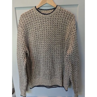 VTG Orvis Wool Blend Mens XL Crew Neck Knit Sweater Beige Blue Nordic Made USA - Image 1 of 4