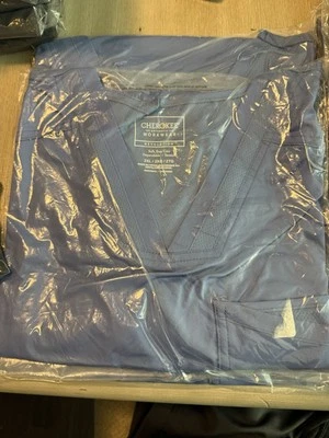 Revolution by Cherokee Workwear Men's Mesh Trim Scrub Top Ciel 2XL NEW free Ship - Image 1 of 4