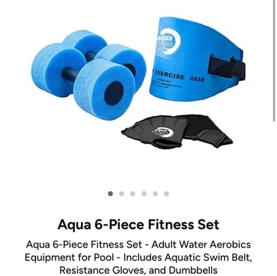 Aqua 6 件套健身套装:水上游泳带、阻力手套和哑铃:全新带盒 — 第 1/4 张图片