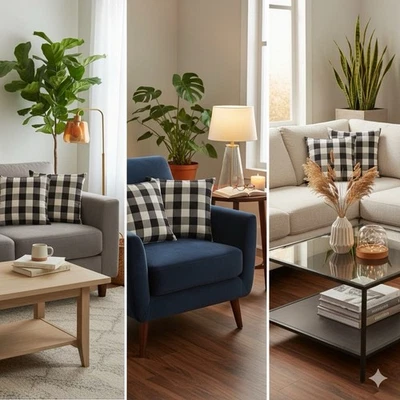 Fronhas xadrez clássicas preto e branco 18"x18" Buffalo 4 conjuntos - Imagem 1 de 4