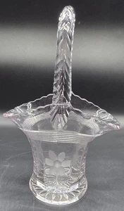 Vintage Duncan Miller Etched Clear Glass Basket Vase   W/Purple Hue - Picture 1 of 8