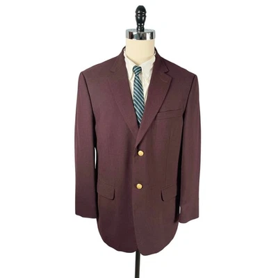 Blazer Stafford 42R Vintage Granate Cresta Dorada Botón Dacron Poli Lana Worsted Foto 1 de 4