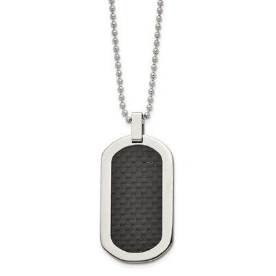 Titanium with Black Carbon Fiber Inlay Dog Tag Pendant Necklace 24" 16.6gm - Image 1 of 4