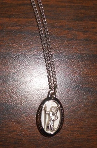 ST. CHRISTOPHER MEDAL MARKED STERLING ON 18.5" NON-SILVER CHAIN - PRE-OWNED - Picture 1 of 6