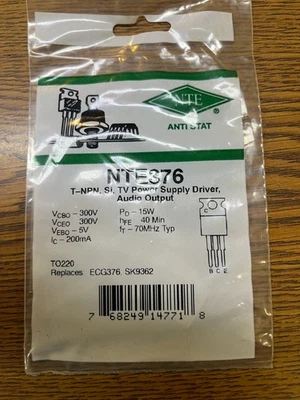 NTE376 Transistor NPN Fuente de Alimentación TV/Salida de Audio, Foto 1 de 2