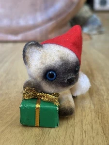 Vintage Josef Original beflockte siamesische Kätzchen Katze Weihnachten blaue Augen - Bild 1 von 7